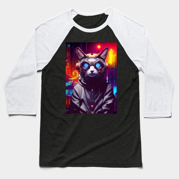 Techno Cat In Japan Neon City Baseball T-Shirt by star trek fanart and more